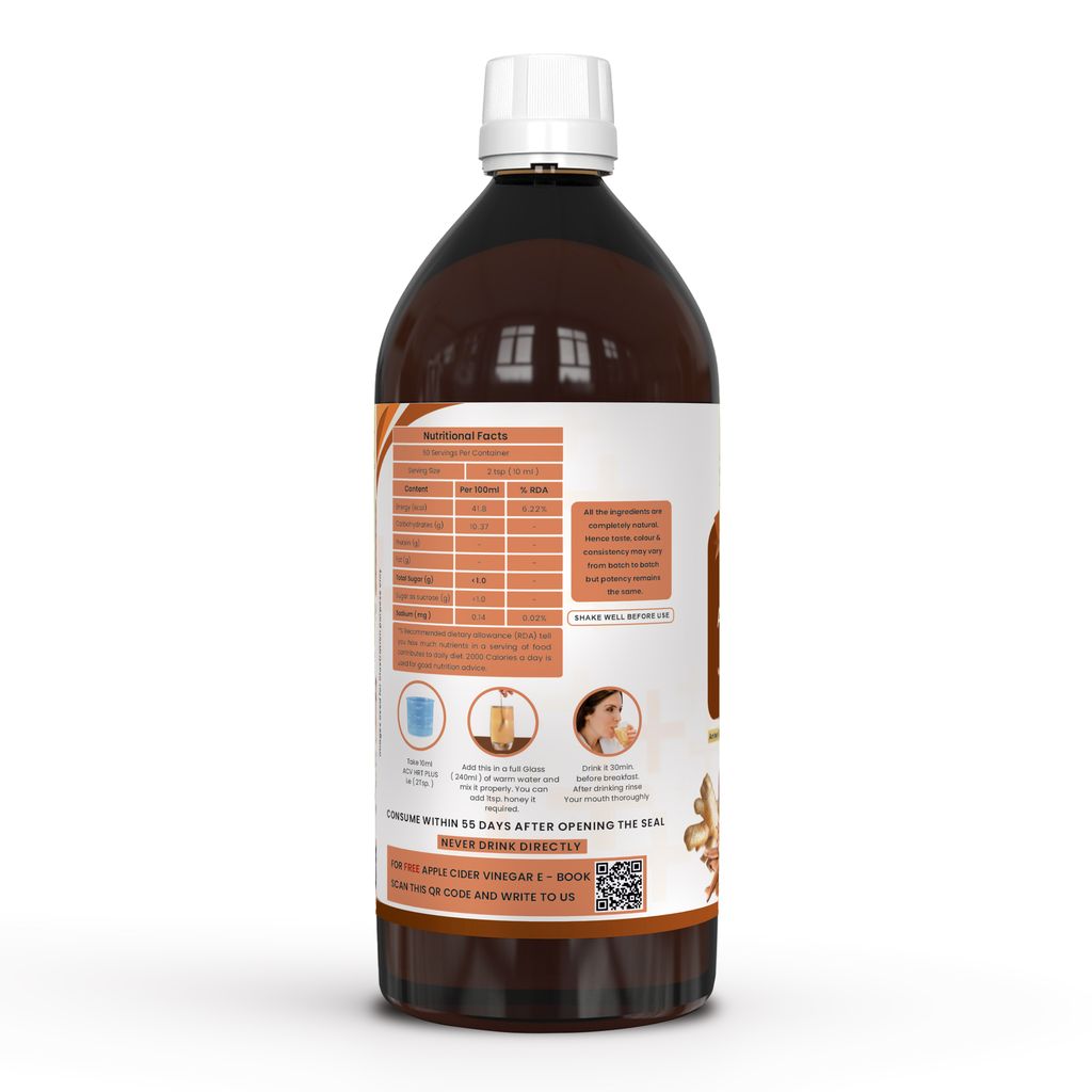 Dr. Patkar's Apple Cider Vinegar with Ginger, Garlic, Lemon & Arjuna (ACV HRT PLUS) + Formula Morning Detox Tonic Heart, Immunity & Digestion Support 1000 ML (Pack of 1) view 2