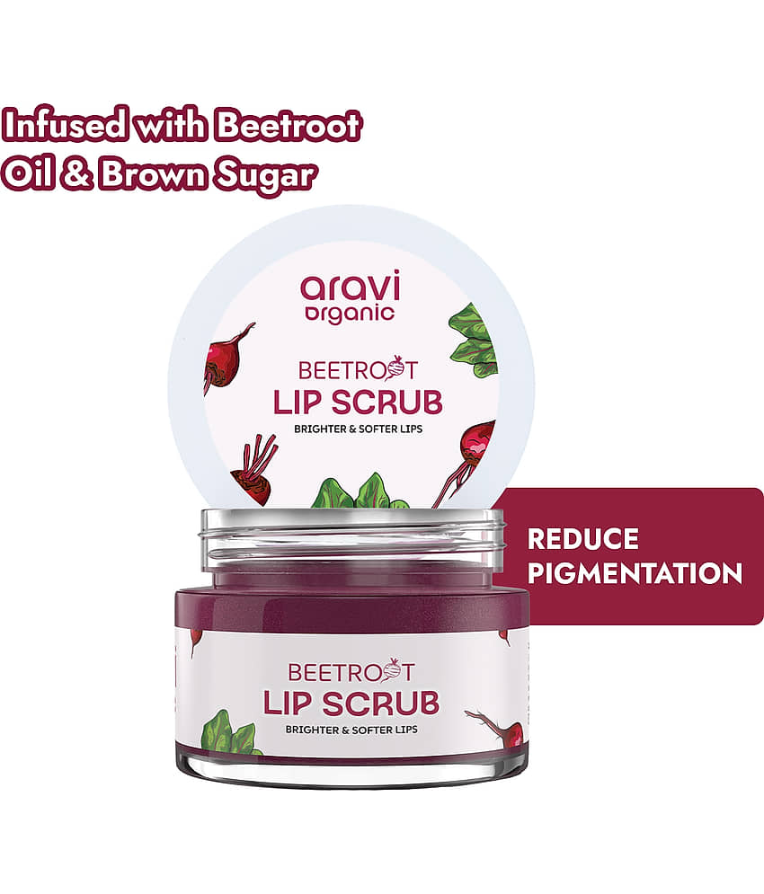 Aravi Organic Beetroot Lip Scrub For Brightening Dark Lips For Dark Chapped & Pigmented Lips , 15 gm