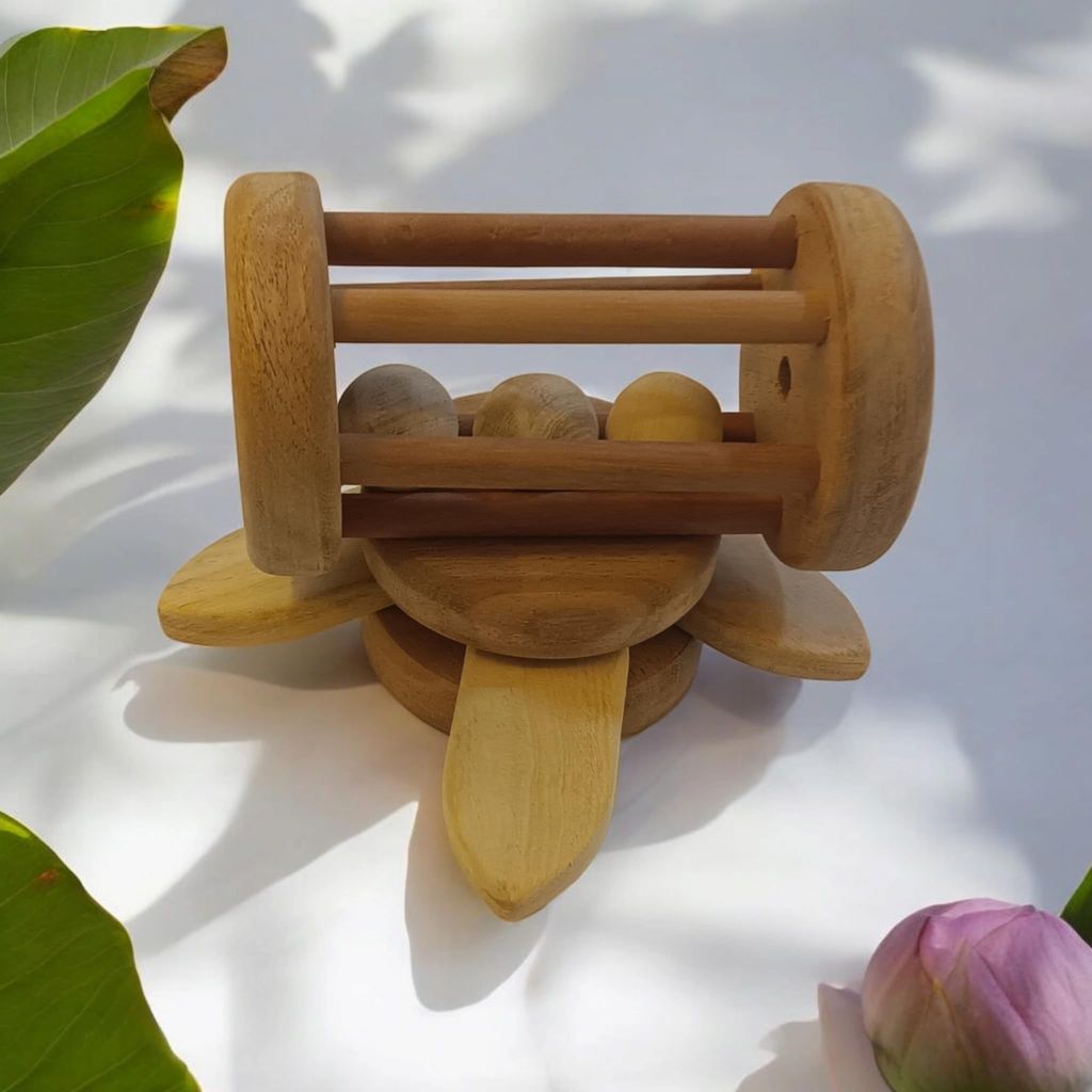 Neemtoys Neem Wooden Healthy Neem Wooden Rattles of Shapes, Tumbler and Flower Tumbler Shapes Teether, Teething Toy for Babies with Multiple Textured Surface (Brown) view 2