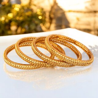 18k One Gram Gold Plated Traditional Designer Pack of 4 Bangle Set For Women view 2