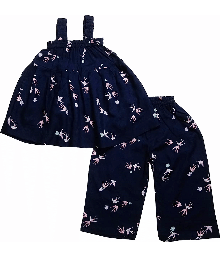 harshvardhanmart.com Pack of 1 Baby Girls 100% Cotton Shirt & Trouser ( Navy Blue ) view 2