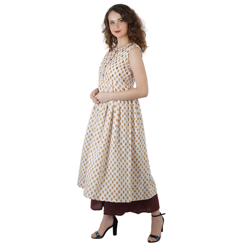 Printed Cotton Sleeveless Kurti With Palazzo Set view 2
