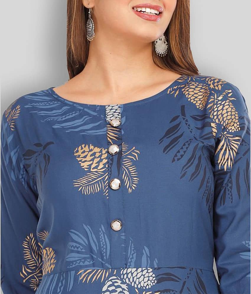 CTMTEX - Blue Rayon Women's Flared Kurti ( Pack of 1 ) view 2
