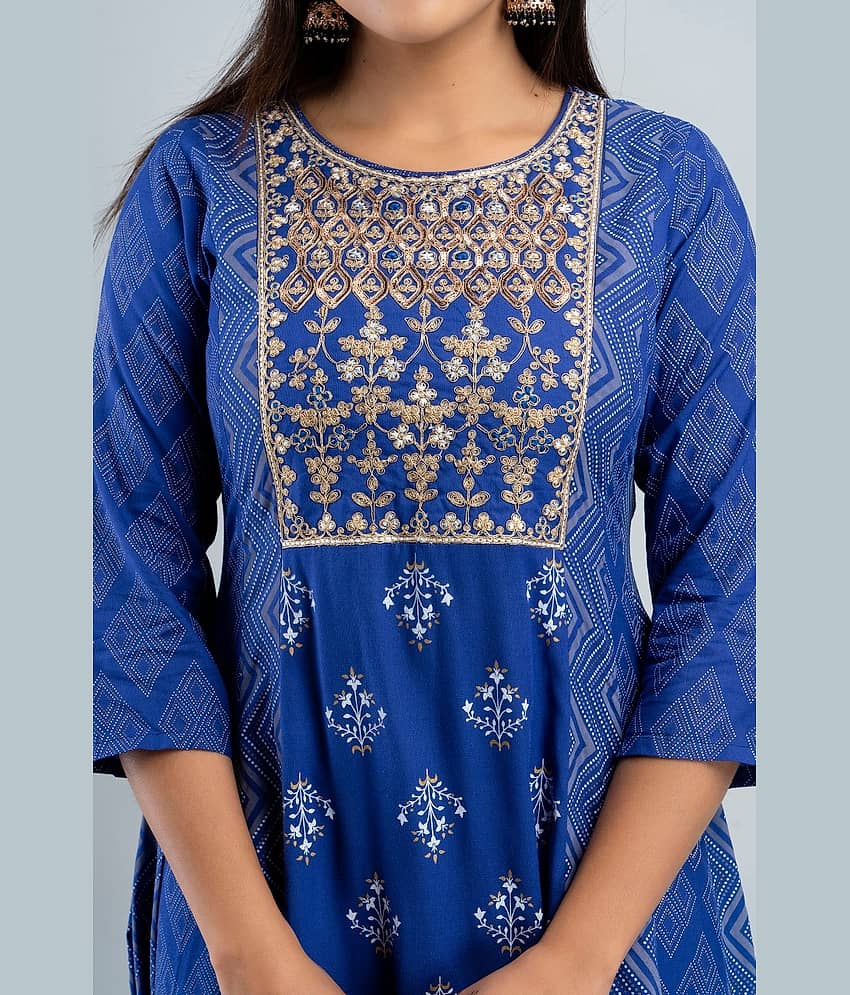MAUKA - Blue Rayon Women's Anarkali Kurti ( Pack of 1 ) view 2