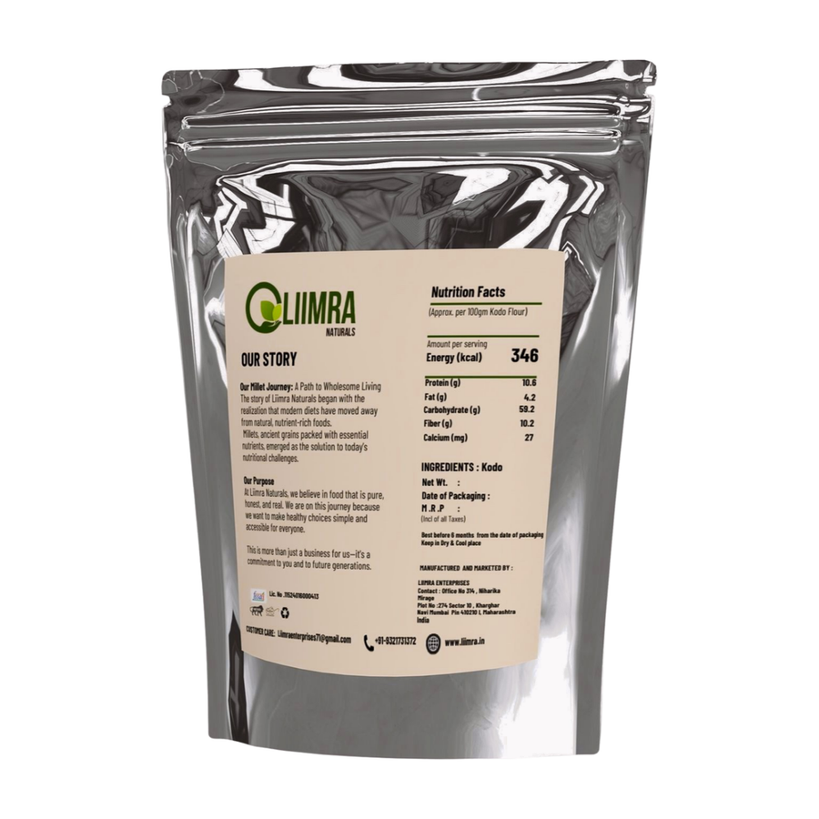 Liimra Naturals Kodo Millet Flour - High Fiber, Protein-Packed, Low GI, Gluten-Free Carbohydrate Replacement, 100% Chakki Fresh Flour (250 Gram) - 250 gm view 2