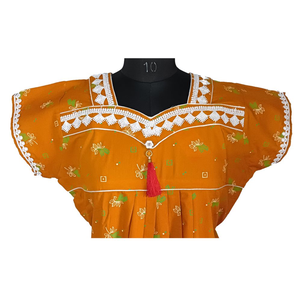 Radhika pure cotton round neck lace work fancy cotton nighty for women view 2
