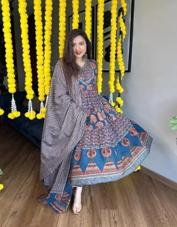 Printed cotton Anarkali suit for women view 2