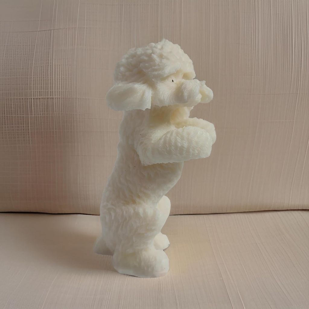 SS ENTERPRISE Organic SOYA Wax Poodle Sculpture Candle for Decoration, Party, Diwali, 1 Pack, White view 2