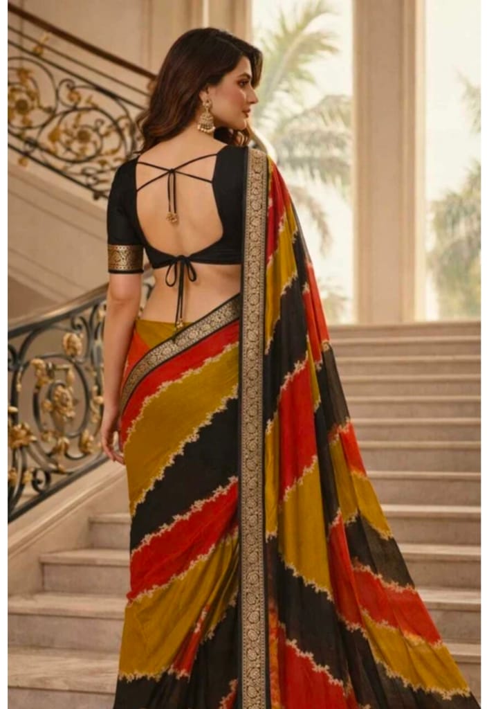 Women's Multi-Color Striped Soft Silk Saree with Blouse Piece view 2