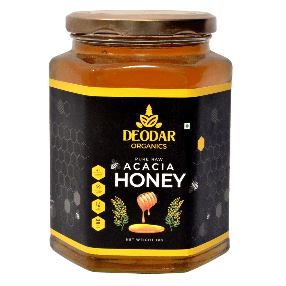 Deodar Organics' Wild Acacia Babool Forest Natural&Fresh Honey|Unprocessed Honey|Pure Organic Raw Honey| 100% Natural No Preservatives| No Artificial Color| No Added Sugar, Glass Jar