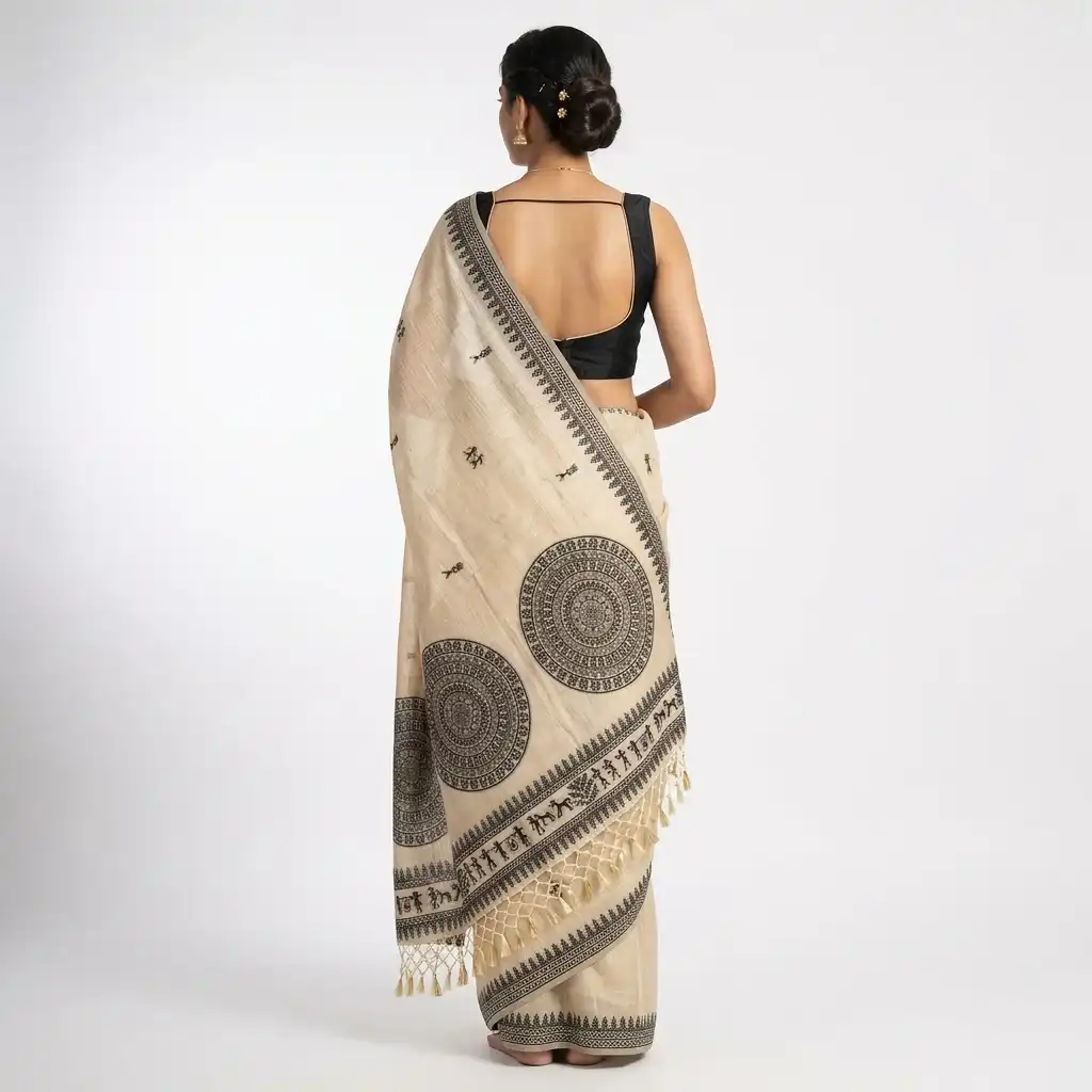 Tussar Cotton Sambalpuri Saree with Mandala Motifs view 2