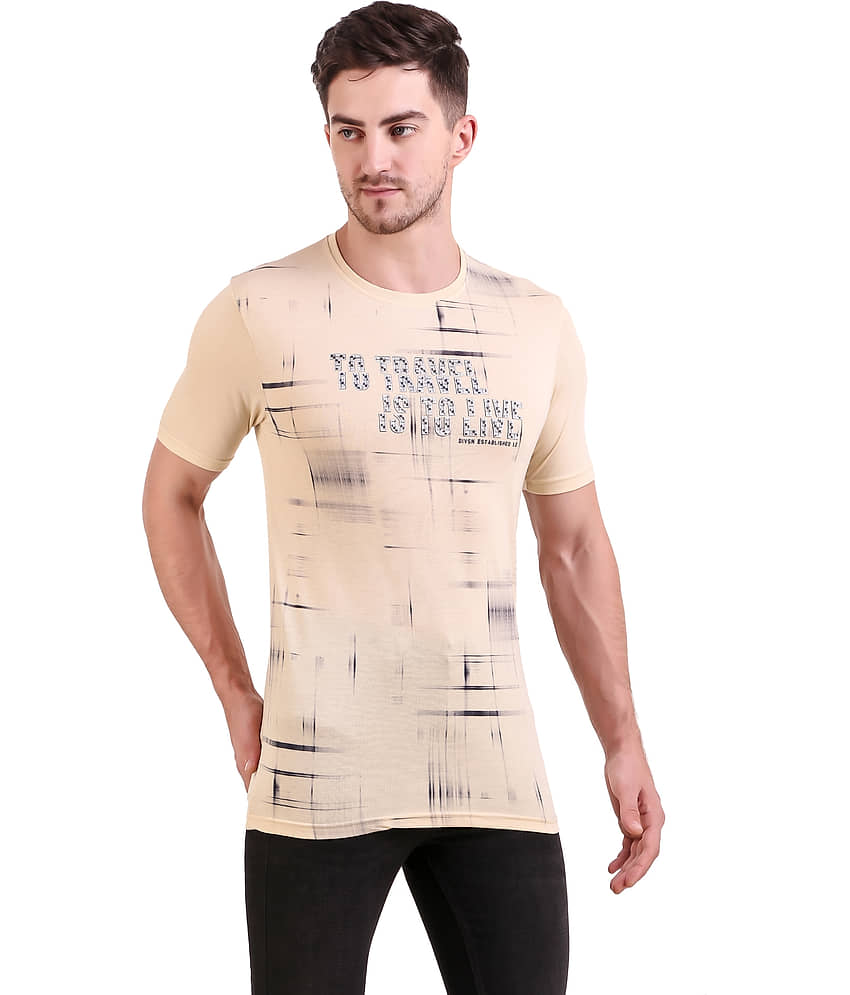 Bravezi Pack of 1 Cotton Blend Slim Fit Men's T-Shirt ( Beige ) view 2
