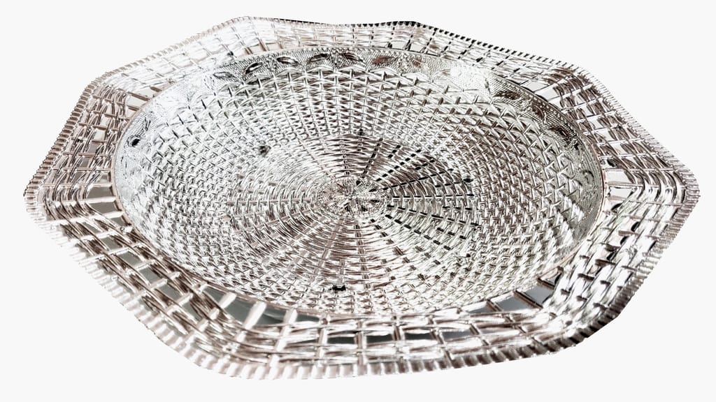 Omkar by R3 Inc. Silver Gift Basket/Bowl for Gifts Hampers | Fancy Basket | Wedding Basket for gift/fruit Packing (Pack of 2) view 2