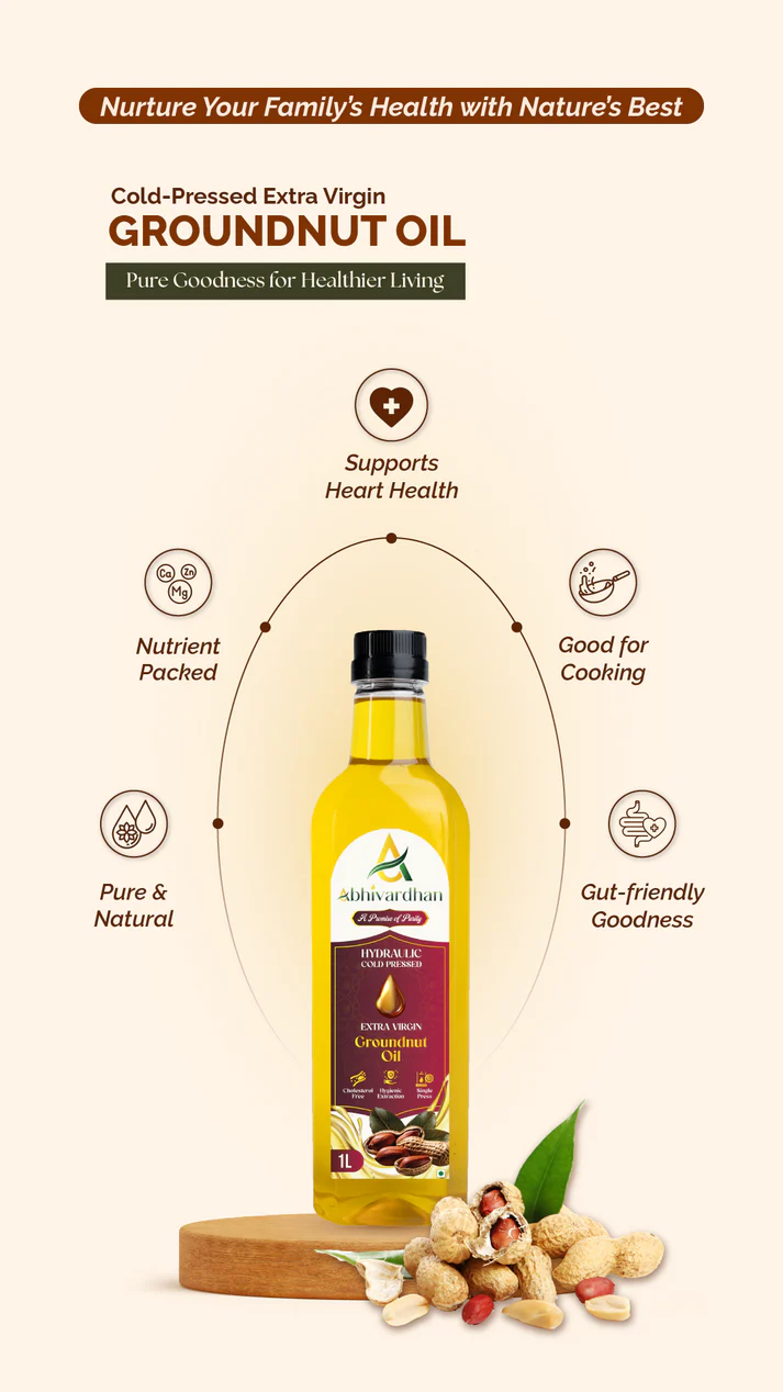 Abhivardhan Hydraulic Cold-Pressed Groundnut Oil Extra Virgin, 100% Pure, Unrefined, and Chemical-Free 500 ML view 2