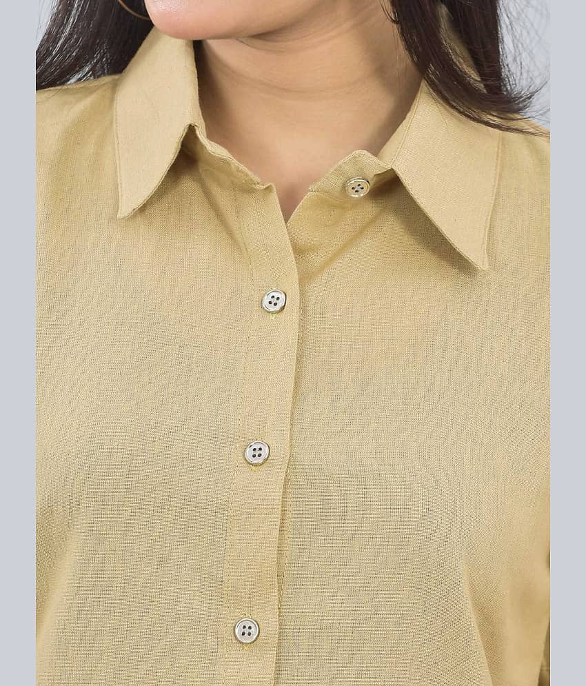QuaClo Women Solid Cotton Shirt ( Beige ) view 2