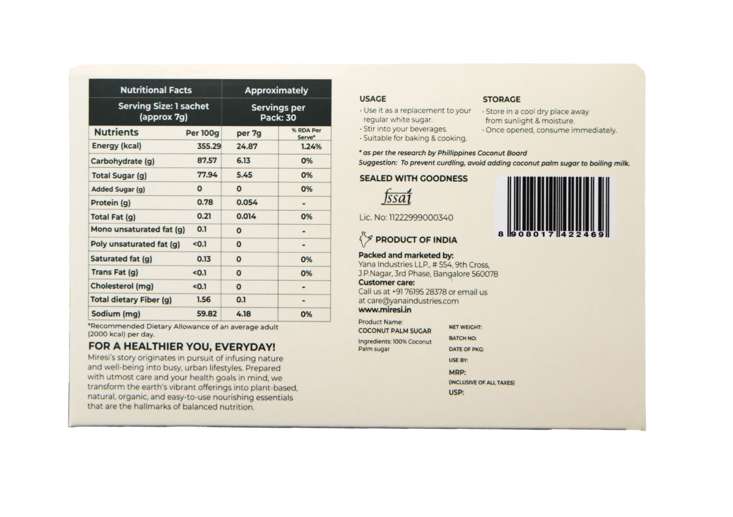Miresi Natural & Organic Coconut Palm Sugar - 100% Pure, Unrefined, Traditional Sweetener, Sugar Alternative, No Preservatives, 210 gm view 2