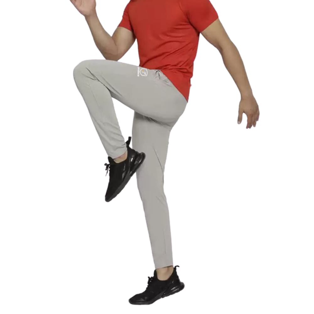 Men's Light Grey Activewear Fit Track Pants in Dobby Fourway with Zippered Pockets 1 set view 2
