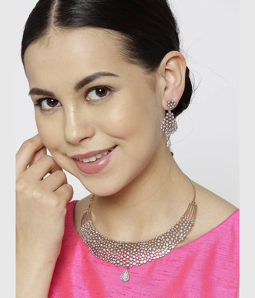 Priyaasi - Silver Brass Necklace Set ( Pack of 1 ) view 2