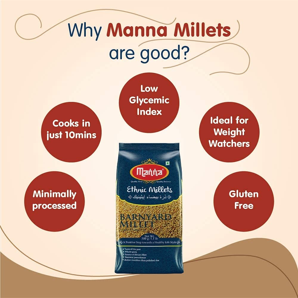 Manna Millets 2.5Kg Combo Pack of 5 (With Browntop) | Natural Grains Unpolished Millets | Siridhanya | Browntop 500g, Little 500g, Kodo 500g, Foxtail 500g, Barnyard 500g | Low GI Rice | Nutrient Powerhouse, High Protein & More Fibre than Rice view 2