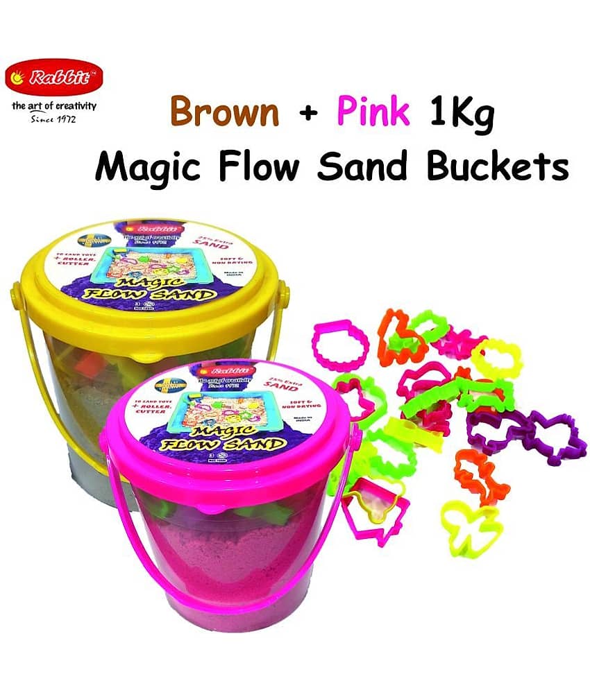 Rabbit 1Kg Magic Flow Sand Buckets Pack of 2 For Kids.(Brown-Pink) view 2