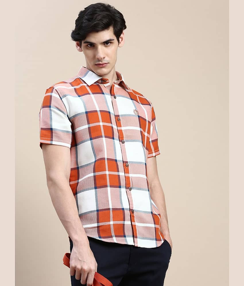 Showoff Cotton Blend Regular Fit Checks Half Sleeves Men's Casual Shirt - Orange ( Pack of 1 ) view 2