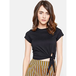 SHE PURE LUXURY WEAR Casual Cap Sleeves Solid Women Black Top view 2