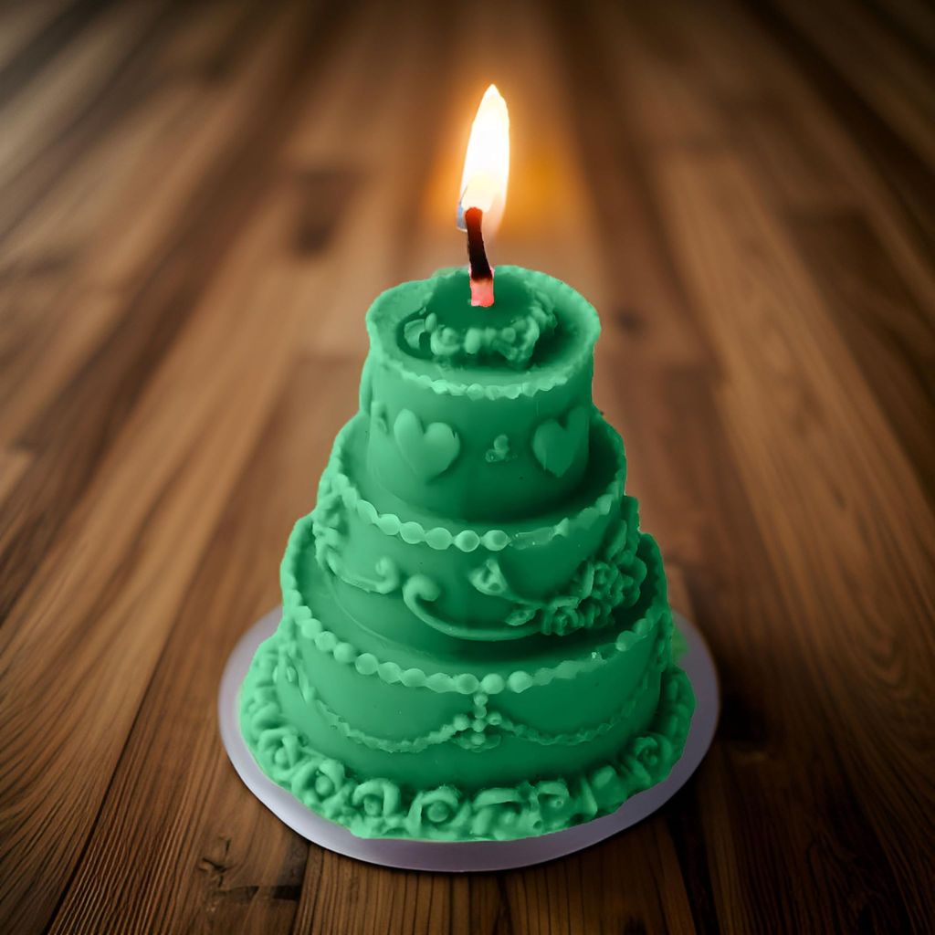SS Enterprise Organic Soy Wax Cake Shape Designer Candle for Decoration | Scented Aromatic Fragrance Candles | Smoke-Free Cake Candle | Birthday Candle (Pack of 1, Green) view 2
