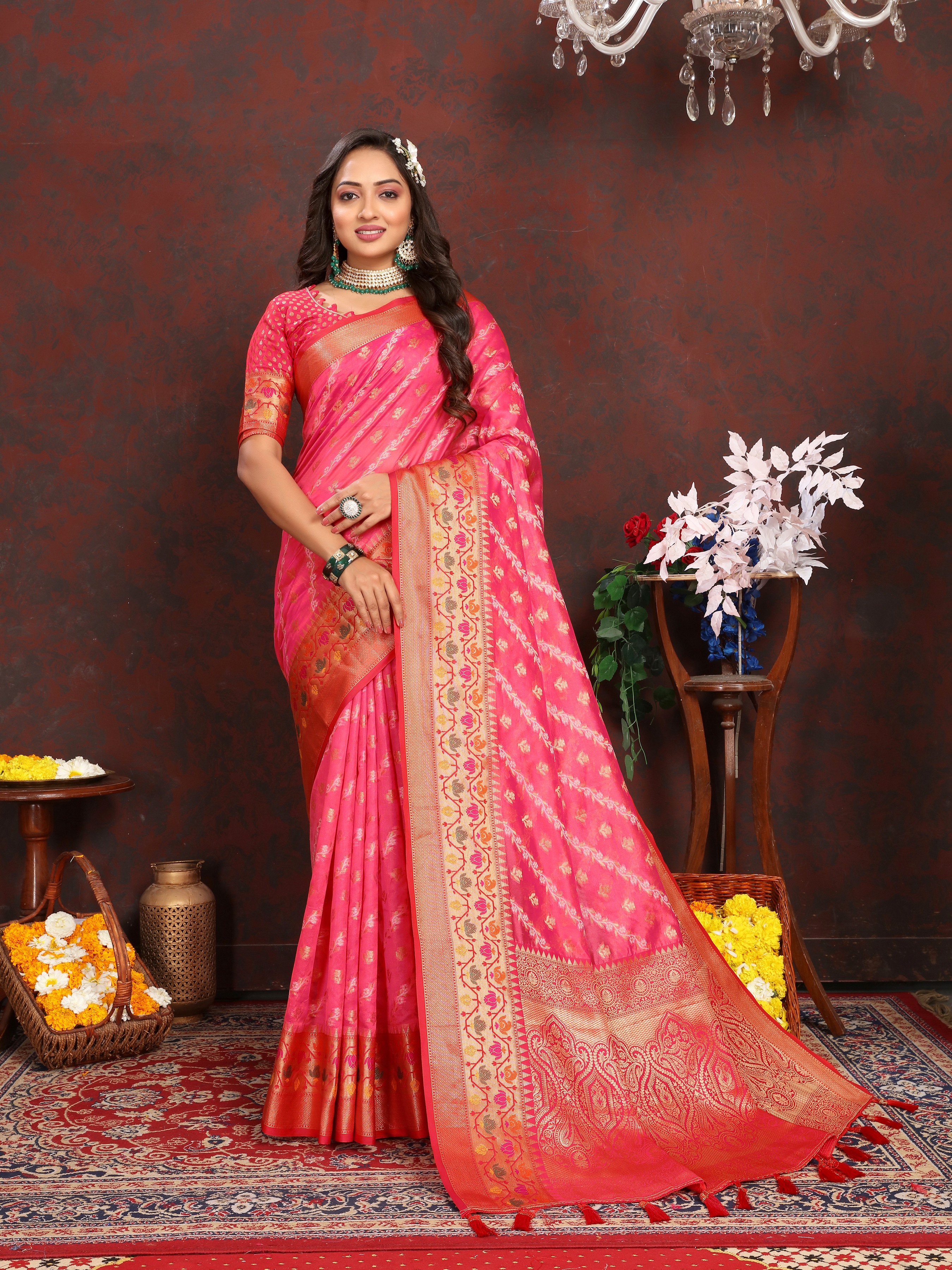 Soft organza silk saree with Meenakari weawing ... view 2