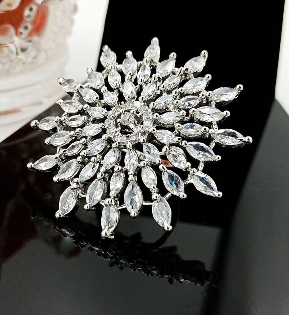 American diamond adjustable Rhodium plated ring view 2
