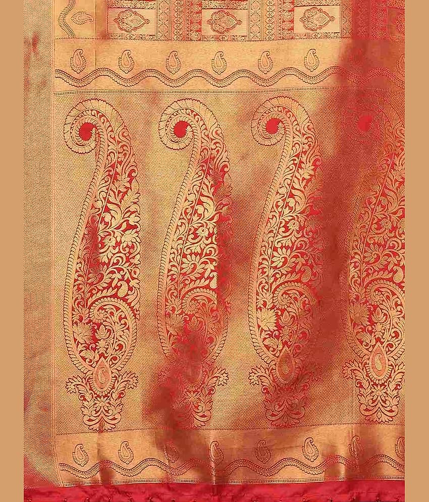 GARIYA Banarasi Silk Embellished Saree With Unstitched Blouse Piece ( Red ) view 2