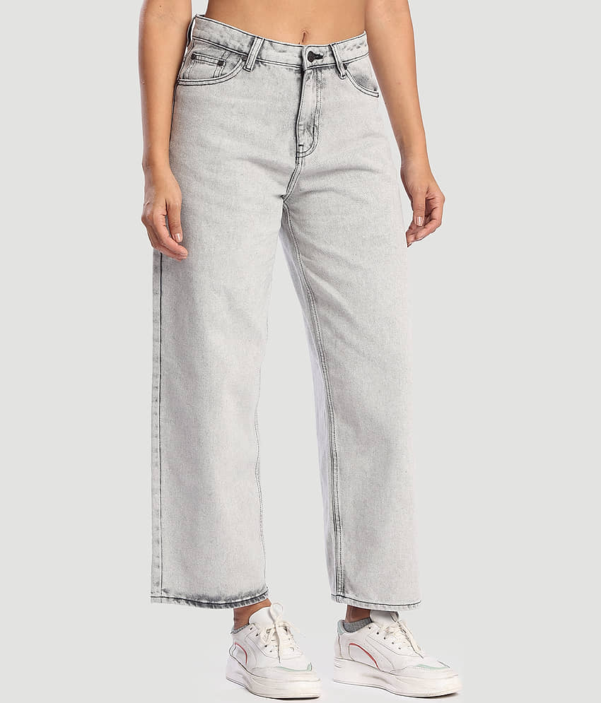 Bene Kleed Women's Baggy Fit Mid-Rise Jeans ( Light Grey ) view 2