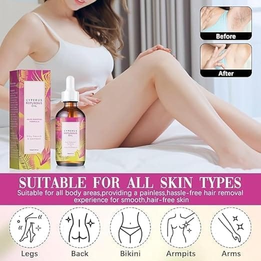 Cyperus Rotundus Oil 60ml | Natural Hair Removal & Hair Growth Reduction Oil | Moisturizing & Soothing Body Hair Reduction Formula | Suitable for All Skin Types (200 g) view 2
