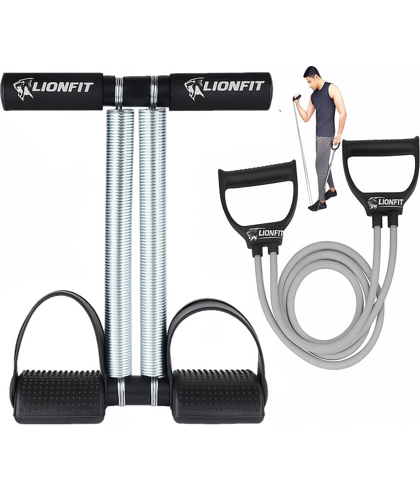 LIONFIT® Double Spring Tummy Trimmer with Resistance Tube for Men & Women | Home Gym Combo for Abs, Arms, Chest, Legs & Full Body Workout