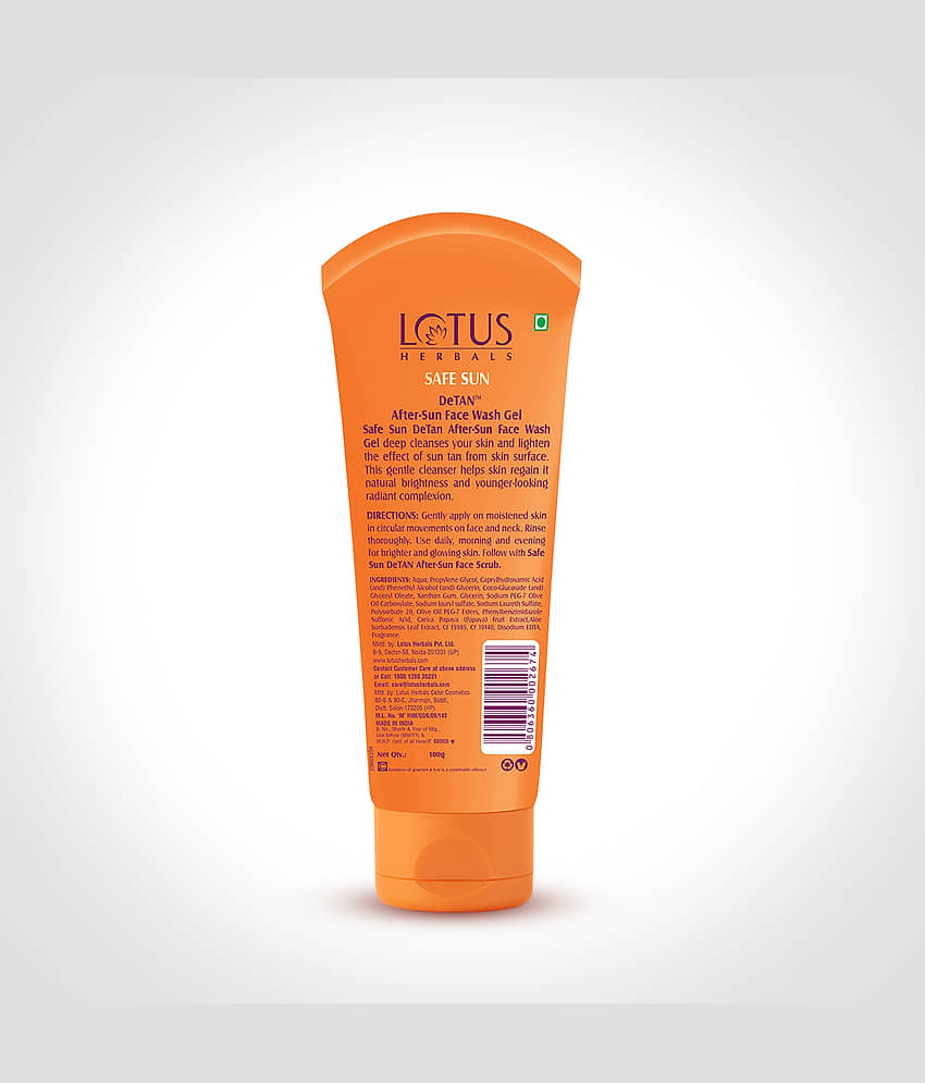 Lotus Herbals Safe Sun De-Tan After-Sun Face Wash gel , Papaya & Aloe Vera , 100G (Pack of 1) view 2