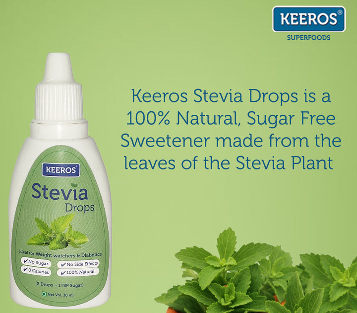 Keeros Stevia Drops Liquid Sweetener - 100% Natural Extract Of Stevia Leaves, Zero Calories, Zero GI Sugar Substitute, Ideal for Diabetics & Weight Watchers, 30 ml view 2