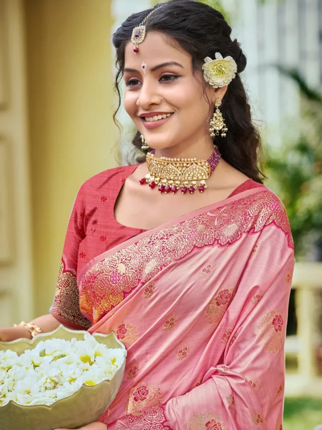 Light Pink Banarasi Silk Saree view 2