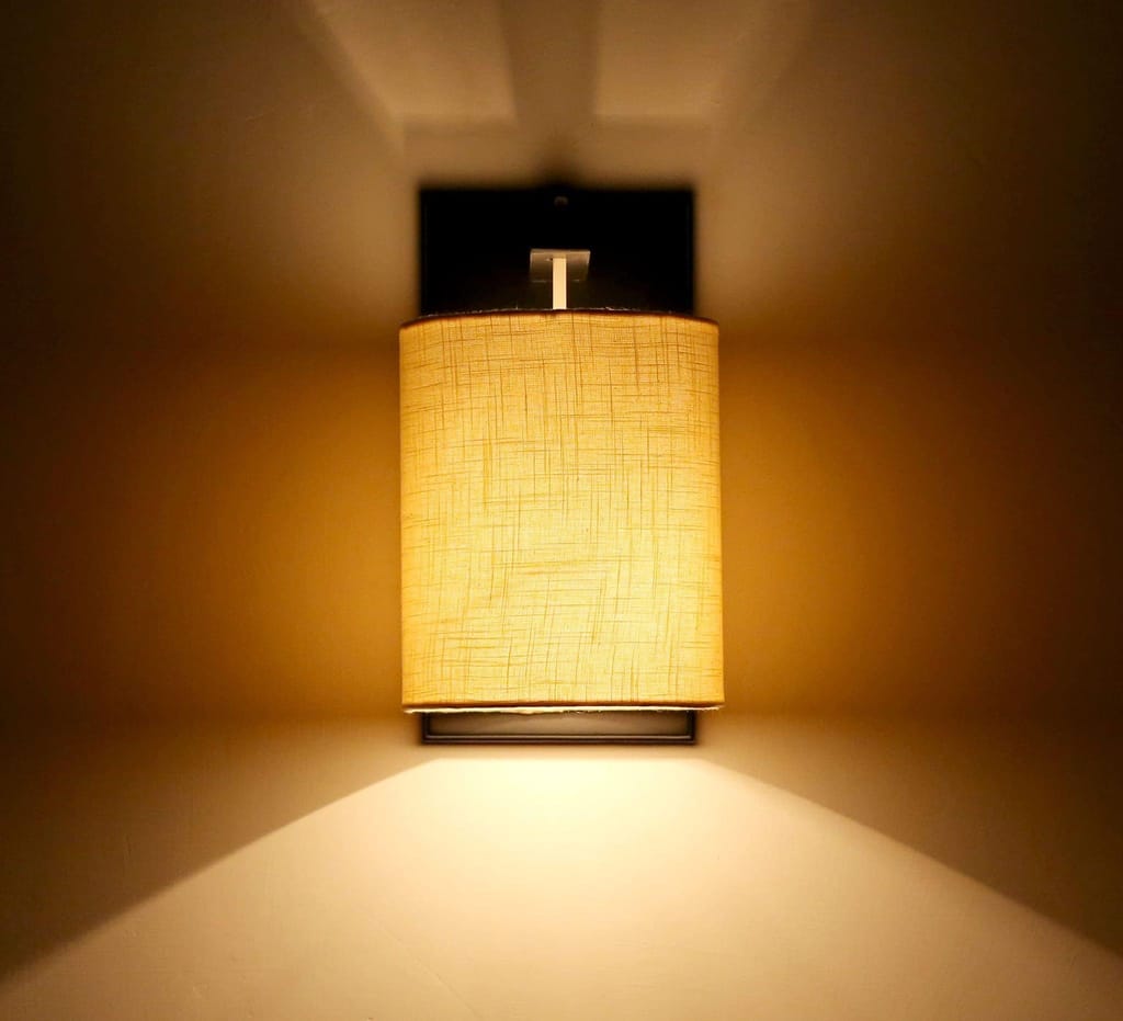 LIGHT ANGLE Wooden Decorative Surface Mounted Classic Wall Fabric Lamp for Home Decor (Beige) view 2
