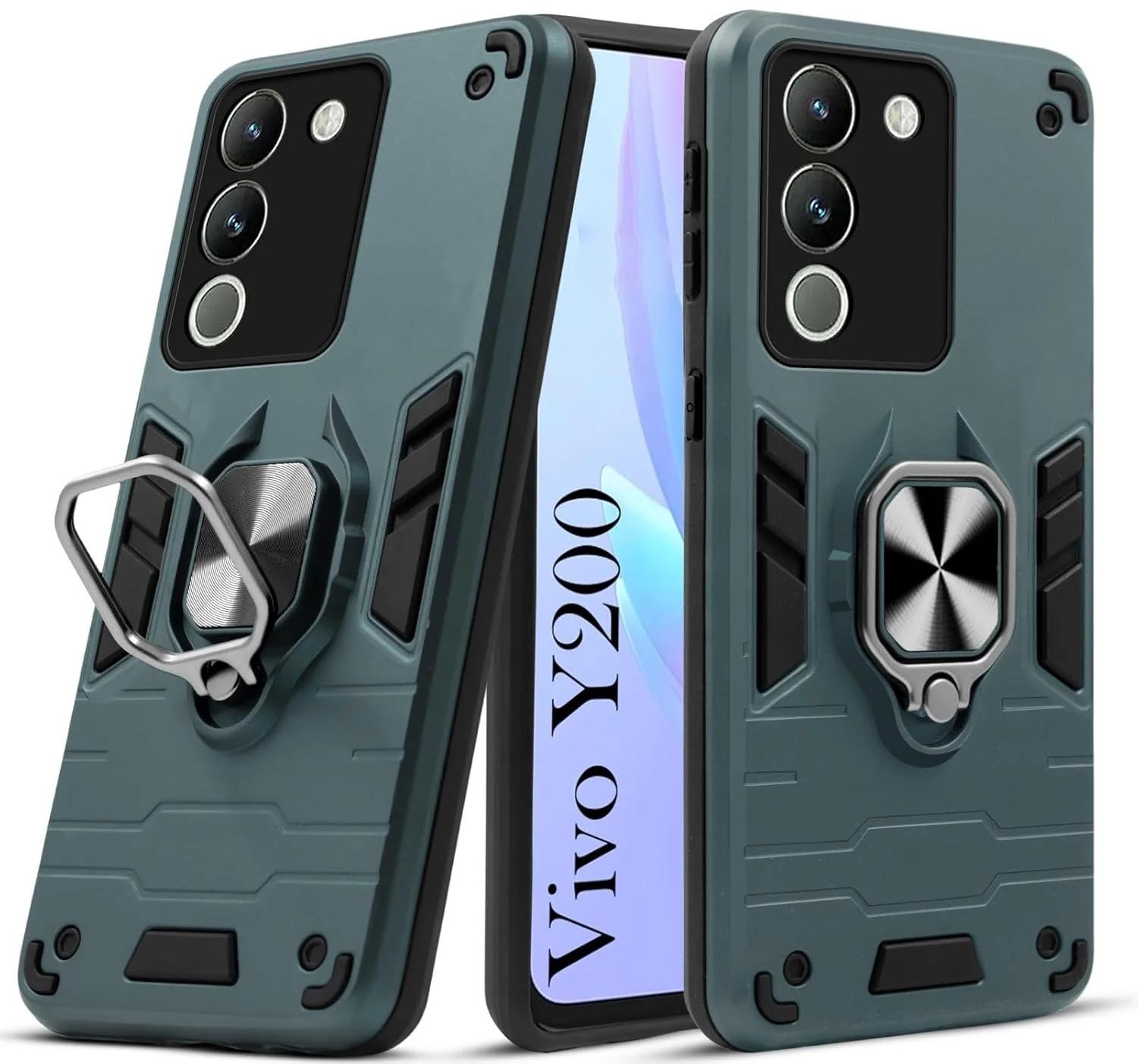 Mobile Cover for Vivo Y200 5G Armor Bumper Back Case with Ring Holder & Kick Stand | Shockproof (Hybrid TPU + PC) view 2