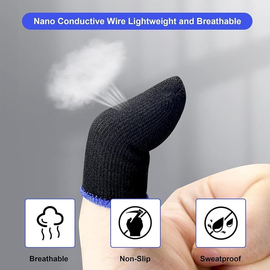 LIRAMARK Pubg Anti-Slip Thumb Sleeve, Slip-Proof Sweat-Proof Professional Touch Screen Thumbs Finger Sleeve for Pubg Mobile Phone Game, Garena FreFire, COD Mobile, Asphalt etc (1 Pair - 2 Peices) view 2