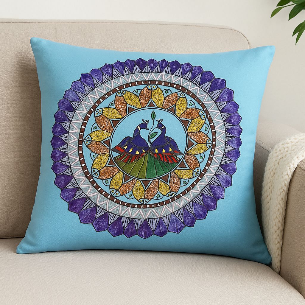 Peacock Mandala Cushion Cover view 2