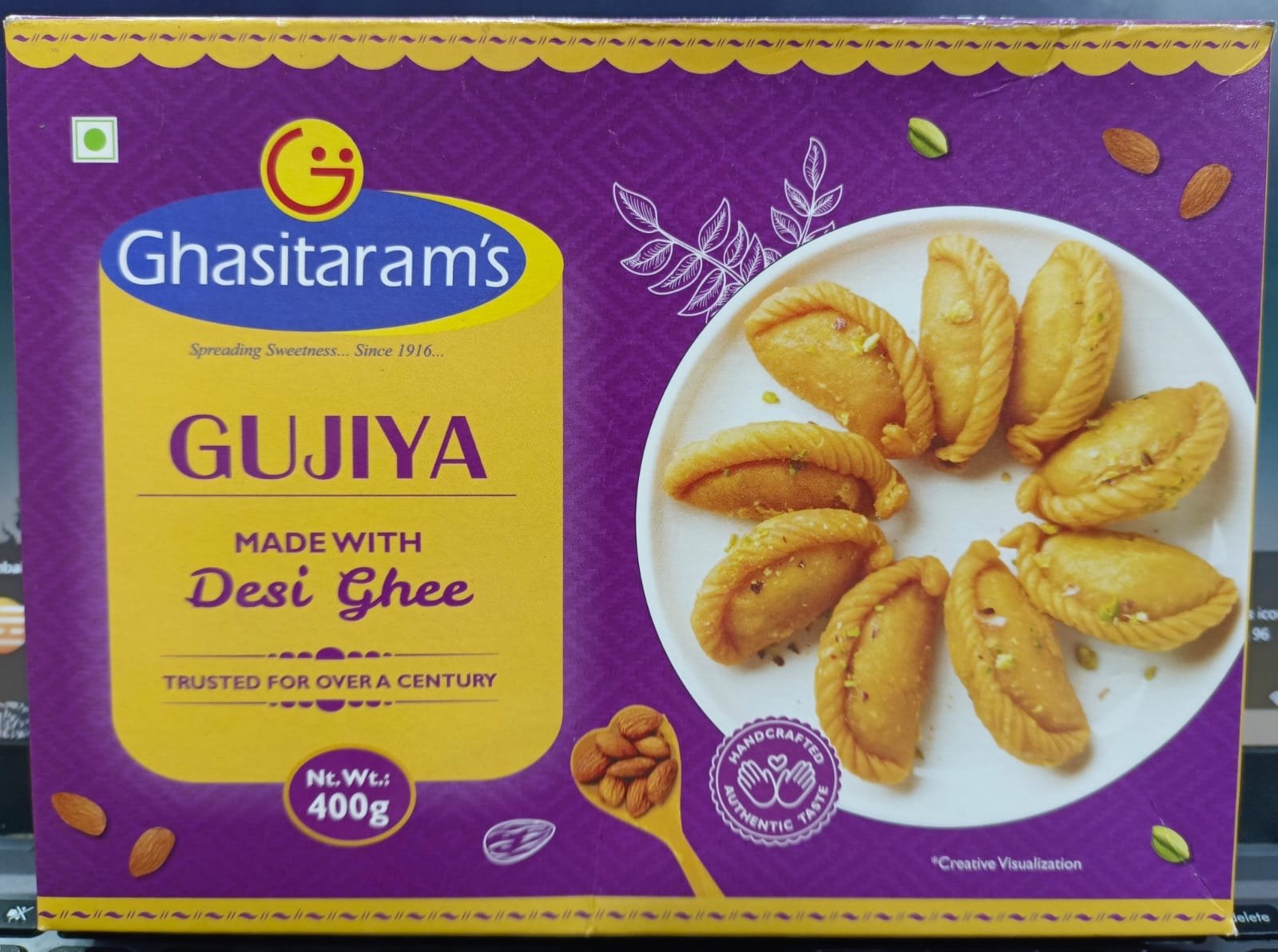 Ghasitaram Holi Special Gujiya 400gm with Thandai and free organic colour view 2