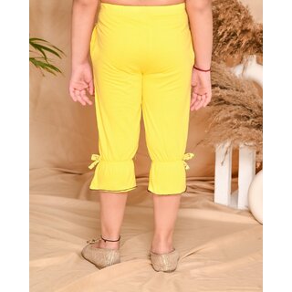 Kids Cave Capri For Girls Casual Solid Cotton Blend (Yellow Pack of 1) view 2