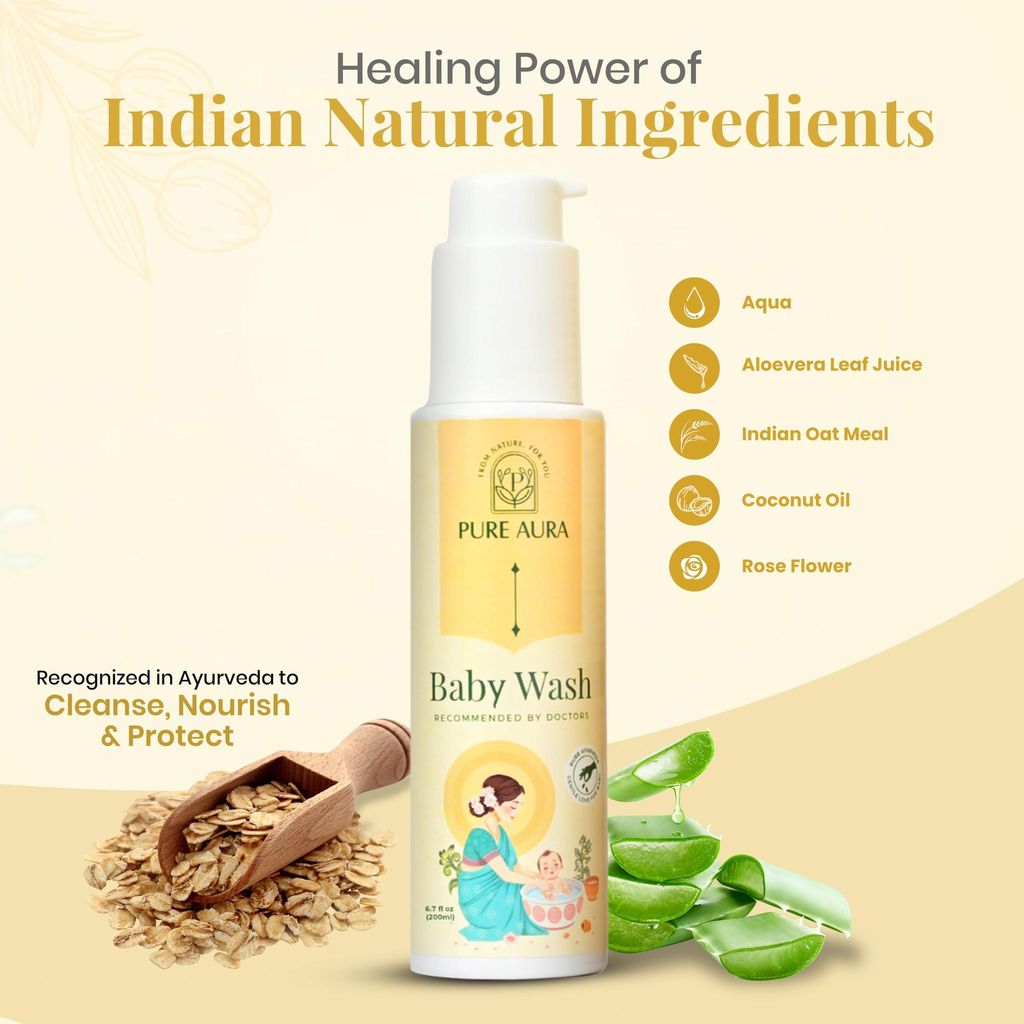 Pure Aura Baby Body Wash 100 ml | Infused with 12 Ayurvedic Herbs | Tear-Free & Gentle Formula | Natural Hydration for Baby's Skin | Doctors Recommended | Vegan, Cruelty-Free | Safe for Newborns & Kids view 2