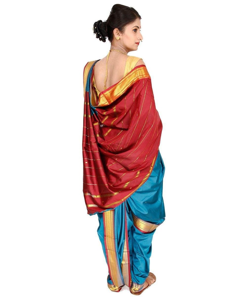 Readymade Peacock Blue Nauwari Saree view 2