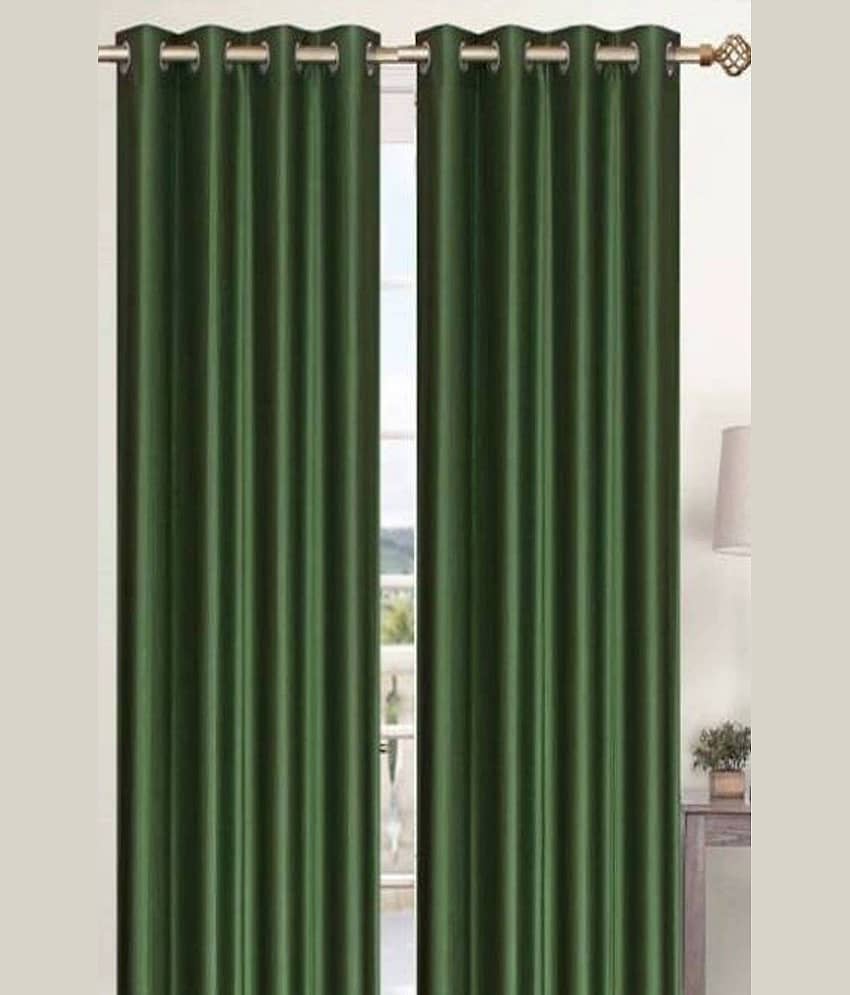 N2C Home Solid Semi-Transparent Eyelet Curtain 7 ft ( Pack of 3 ) - Green view 2