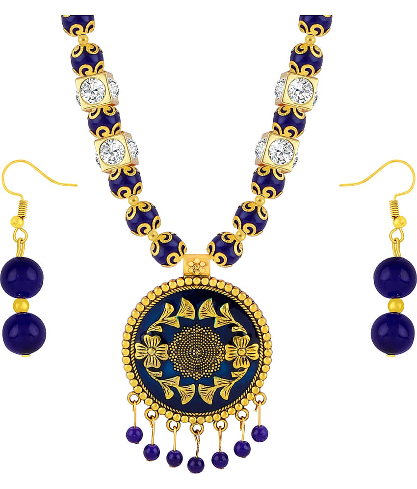 ShreejiHuf Alloy Blue Traditional Necklaces Set Long Haram view 2