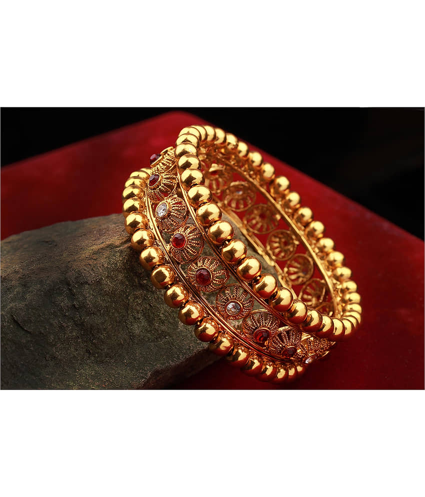 Ethnic One Gram Gold Plated Designer Stone Studded Kada for Women and Girls view 2