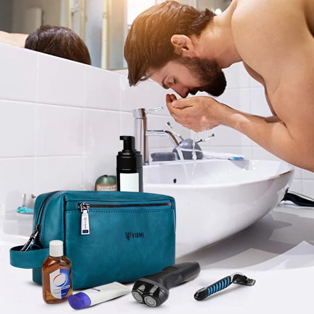 Men Toiletry Pouch | Pu Vegan Leather Travel Bag | Cosmetic Organizer | Water Resistant with Multi Compartment | Travel Organizer Bag view 2