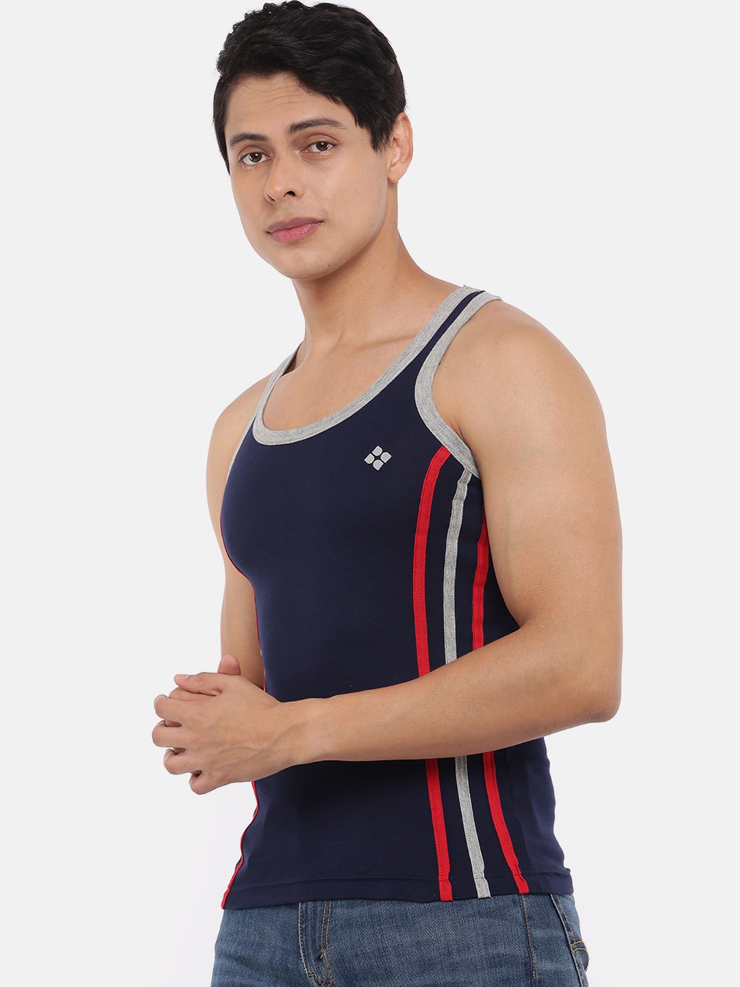 Men's Assorted Pack of 3 Solid Combed Cotton Racerback Styled Gym Vest view 2