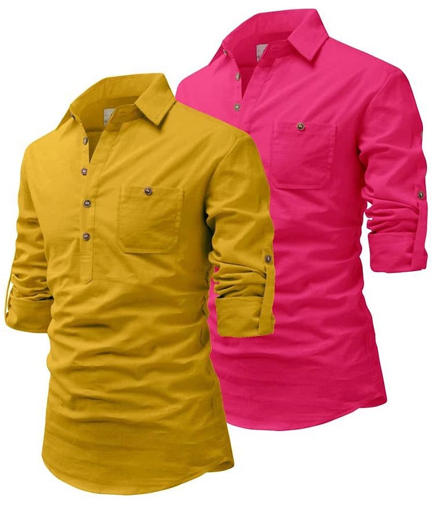 UNI VIBE Black Cotton Blend Men's Shirt Style Kurta ( Pack of 2 ) view 2